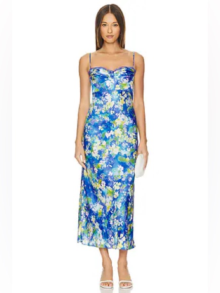 Astr The Label Florianne Blue Floral Maxi Slip Dress Small Bustier Wedding Guest